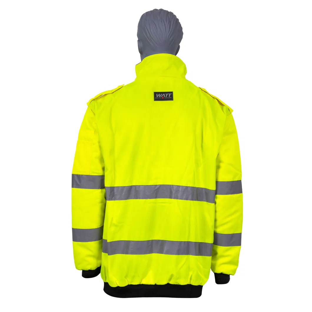 Safety Reflective Removable Sleeves Hoodie Fleece Lined Padded Polyester Waterproof Repellence and Breathable Workwear Tc Hi Vis Jacket Chaqueta Reflec