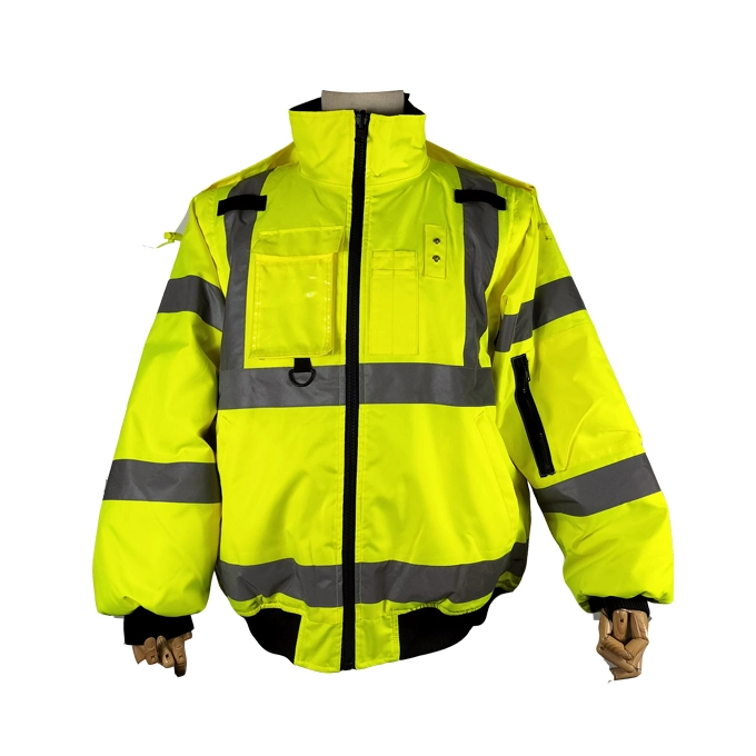 Safety Reflective Removable Sleeves Hoodie Fleece Lined Padded Polyester Waterproof Repellence and Breathable Workwear Tc Hi Vis Jacket Chaqueta Reflec