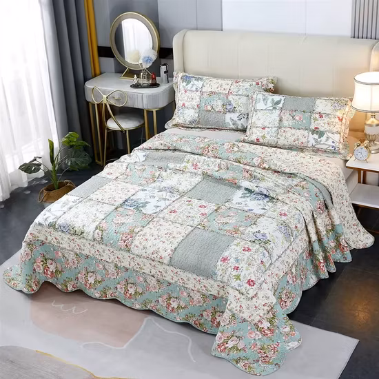 Mais recente venda luxo bordado 100% algodão macio e confortável lençol conjunto de cama colcha